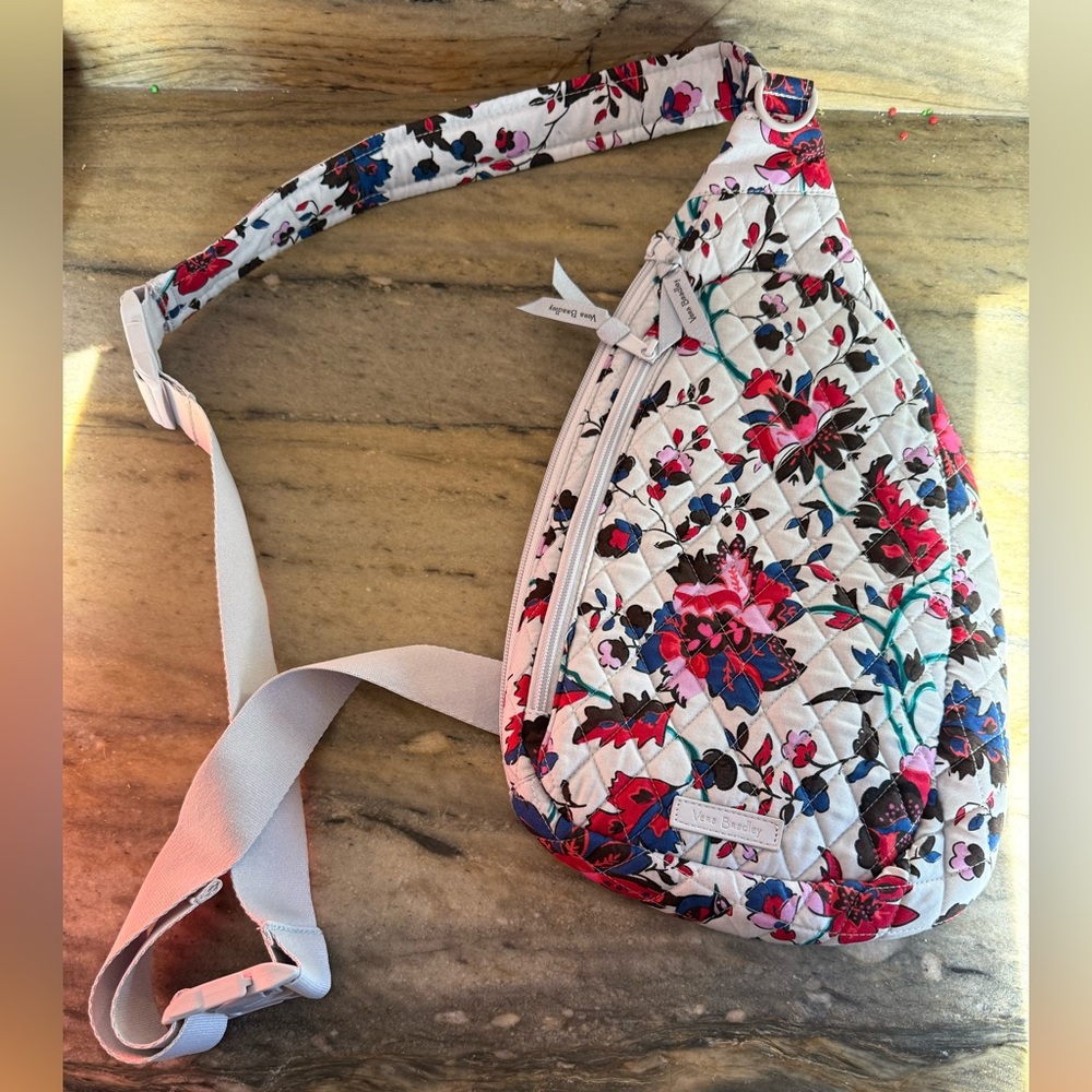 Vera Bradley White and Pink Floral Quilted Sling